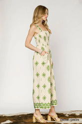 Umgee Smocked Printed Wide Leg Jumpsuit OutfitFlow